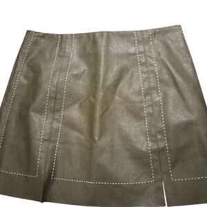 Francesca's Olive Green Double Slit Faux Leather Skirt, Size L, NWT